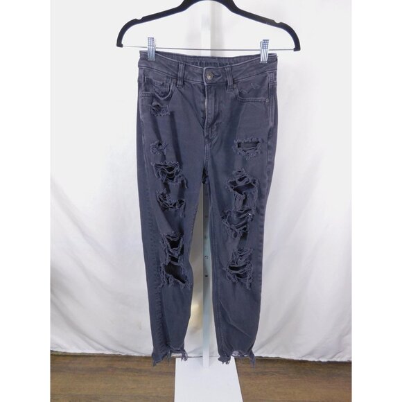 American Eagle Jeans Womens 2 Black Ripped Distressed Raw Hem Skinny Strigid - Picture 1 of 12